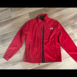 North Face women’s fleece jacket, red, small, lightly worn, 2 zippered pockets.
